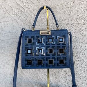 KATE SPADE Blue & Black Jeweled Leather Handbag Ainslie Street Etta Satchel Bag